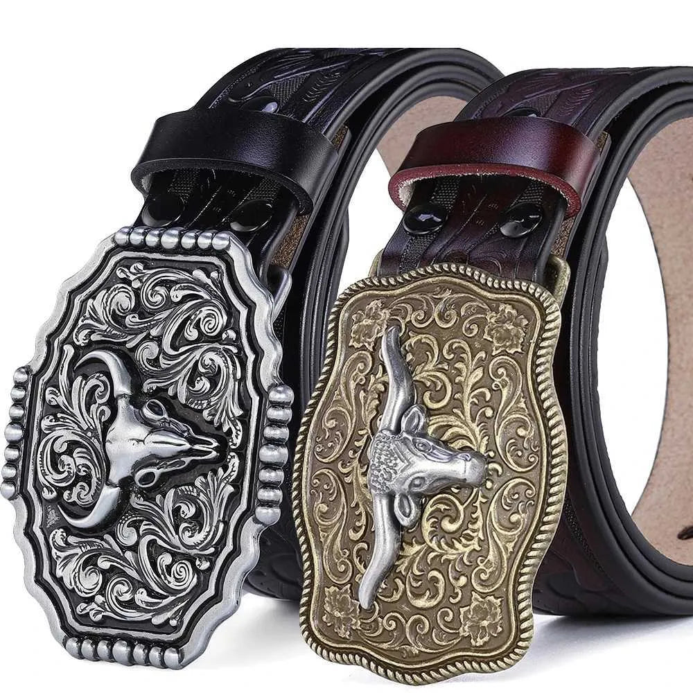 Western Belt Men Genuine Leather Belts for Men Women Cowboy Cowgirl Big Letters Buckle Gold Male Belts Long Black Brown Quality XJ250602